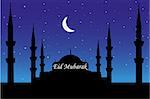 Illustration of Eid Mubarak greeting on mosque