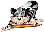 Raccoon Painter Laying - Colored Cartoon Illustration, Vector