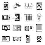 Smart House and internet of things Icons Set with smartphone, tablet, security camera, router light bulb and smart tv. Isolated vector illustration