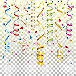 Holiday Background with Streamer and Confetti on transparent background, isolated vector illustration