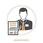 Insurance Agent two color Flat Icon for Web Site, Advertising with Policy and pen. isolated vector illustration