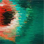Glitch abstract background with distortion effect, random horizontal orange and green color lines for design concepts, posters, wallpapers, presentations and prints. Vector illustration.