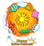 illustration of Happy Makar Sankranti wallpaper with colorful kite string for festival of India