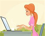Vector illustration of a girl with laptop