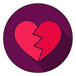 Broken Heart Circle Icon. Flat Design Vector Illustration with Long Shadow. Happy Valentine Day Symbol.