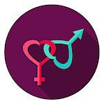 Gender Circle Icon. Flat Design Vector Illustration with Long Shadow. Happy Valentine Day Symbol.