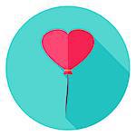 Heart Balloon Circle Icon. Flat Design Vector Illustration with Long Shadow. Happy Valentine Day Symbol.