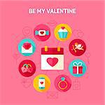 Concept Be My Valentine. Vector Illustration of Love Holiday Infographics Circle with Flat Design Icons.