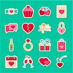 Happy Valentines Day Stickers. Vector Illustration. Collection of Love Holiday Symbols.