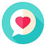 Love Message Circle Icon. Flat Design Vector Illustration with Long Shadow. Happy Valentine Day Symbol.