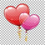 Valentines Day Holiday Concept with Heart Balloons and Streamer on transparent background. isolated vector illustration