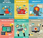 Creative Process and Social Marketing Concept Banners - Programming, Analytics, Marketing, Social Networks, Development, Creativity concepts