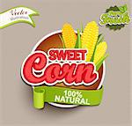 Sweet Corn logo lettering typography food label or sticker. Concept for farmers market, organic food, natural product design.Vector illustration.