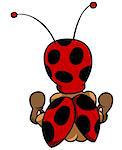 Ladybug Sitting Rear View - Cartoon Illustration, Vector