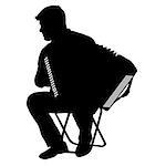 Silhouette musician, accordion player on white background, vector illustration.