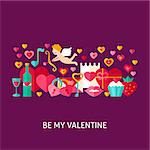 Be My Valentine Greeting Card. Flat Design Vector Illustration. Love Holiday Poster.