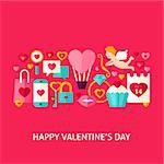 Happy Valentine Day Greeting Card. Flat Design Vector Illustration. Love Holiday Poster.