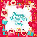 Happy Valentine Day Paper Template. Vector Illustration Flat Style Love Greetings Concept with Lettering.