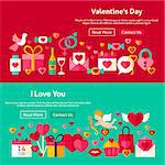 Happy Valentine Day Website Banners. Vector Illustration for Web Header. Love Modern Flat Design.