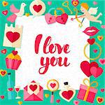 I Love You Day Paper Template. Vector Illustration Flat Style Valentines Day Greetings Concept with Lettering.