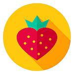 Sweet Strawberry Circle Icon. Flat Design Vector Illustration with Long Shadow. Happy Valentine Day Symbol.