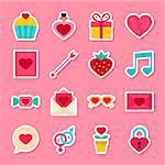 Valentine Day Stickers. Vector Illustration. Collection of Love Holiday Symbols.