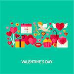 Valentines Day Greeting Poster. Flat Design Vector Illustration. Love Holiday Postcard.