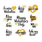 Valentines Day Hand Drawn Quotes. Vector Illustration of Handwritten Lettering Love Design Elements.