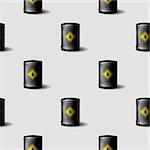 Black Metal Oil Barrels Seamless Pattern on Grey Background