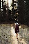 Pregnant woman wandering by forest, Sequoia national park, California, USA