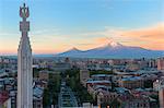 Mount Ararat and Yerevan viewed from Cascade at sunrise, Yerevan, Armenia, Central Asia, Asia