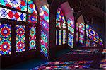Stained glass windows of Prayer Hall, Nasir-al Molk Mosque, Shiraz, Iran, Middle East