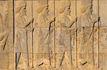 Carved relief of Royal Persian guard, Apadana Palace, Persepolis, UNESCO World Heritage Site, Iran, Middle East