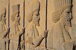 Carved relief of Royal Persian Guards, Apadana Palace, Persepolis, UNESCO World Heritage Site, Iran, Middle East