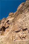 Tomb of Ataxerxes I and carved relief below, Naqsh-e Rostam Necropolis, near Persepolis, Iran, Middle East