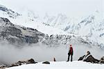 Woman, standing, looking at view,  rear view, ABC trek (Annapurna Base Camp trek), Nepal