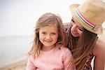 Happy mother and daughter on beach