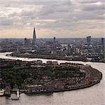 View from Canary Wharf over River Thames & London Skyline, London, UK