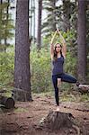 Woman performing yoga in forest