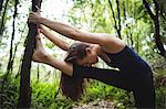 Woman performing yoga in forest