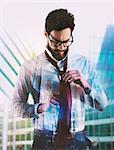 Businessman wearing a tie. Businessman at the top comes to success concept