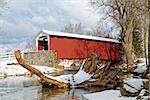 The Erb's Covered Bridge spans Hammer Creek in Lancaster County, Pennsylvania, USA. The bridge has a single span, wooden, double Burr arch trusses design with the addition of steel hanger rods.