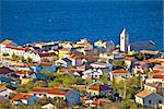 Green nature and blue sea, view of Town of Vinjerac watefront view, Dalmatia, Croatia