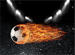 Professional soccer fireball leaves trails of flames at the stadium