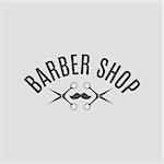 Grey emblem, logo, label for a barber shop, isolated on a white background. Vintage style, vector illustration.