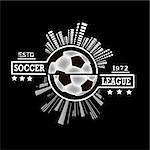 Logo Soccer league with urban elements on the background of a soccer ball. Vector illustration