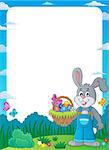 Frame with bunny holding Easter basket - eps10 vector illustration.