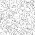 Abstract hand drawn outline sea wave seamless pattern isolated on white background. oloring book for adult and older children. Editable art vector illustration.