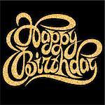 Vector template for greeting card happy birthday with gold calligraphic inscription