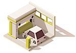 Vector isometric low poly car wash icon. Includes car and automatic carwash machine